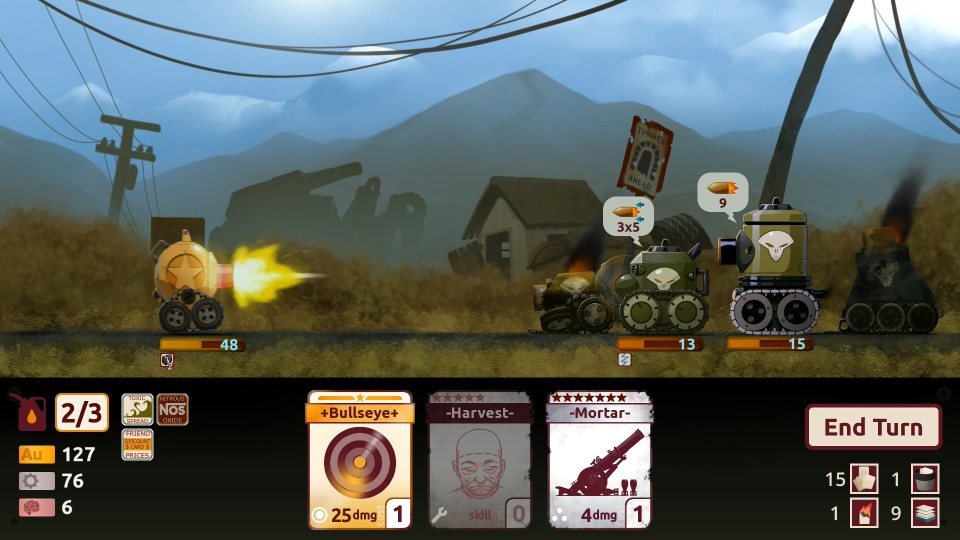 The player tank fires on a group of enemy tanks that are shielding one another.